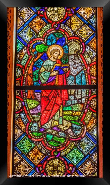 Saint Reading Stained Glass St Augustine Cathedral Tucson Arizona Framed Print by William Perry