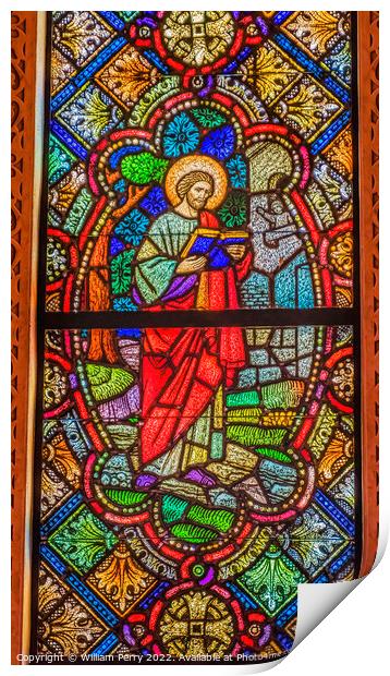 Saint Reading Stained Glass St Augustine Cathedral Tucson Arizona Print by William Perry
