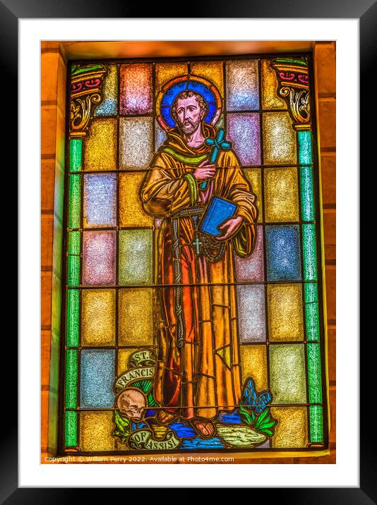 Francis Stained Glass St Augustine Cathedral Tucson Arizona Framed Mounted Print by William Perry