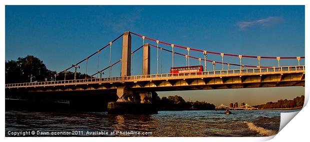 Chelsea Bridge with Red Bus Print by Dawn O'Connor