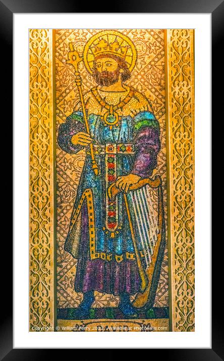 King David Mosaic St. Augustine Cathedral Tucson Arizona Framed Mounted Print by William Perry