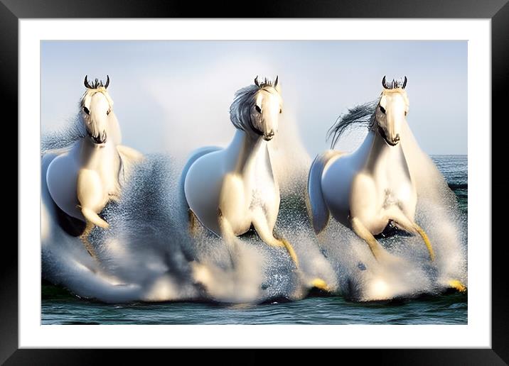 Majestic White Stallions Framed Mounted Print by Picture Wizard