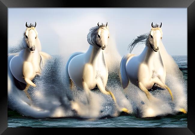 Majestic White Stallions Framed Print by Picture Wizard