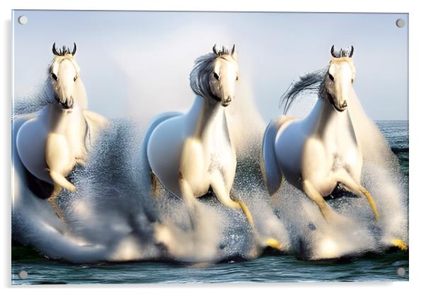 Majestic White Stallions Acrylic by Picture Wizard