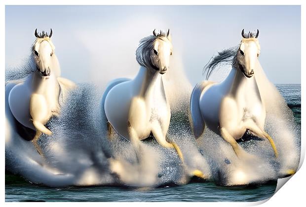Majestic White Stallions Print by Picture Wizard