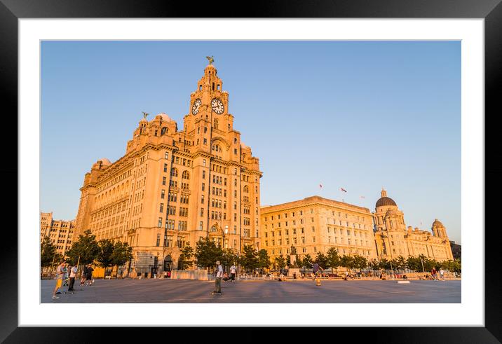 Skate boarders on the Liverpool waterfront Framed Mounted Print by Jason Wells