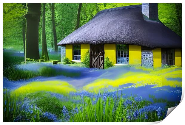 Thatched Cottage In The Woods Print by Picture Wizard
