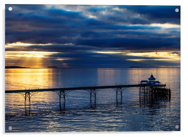 Clevedon Pier on a calm evening at sunset Acrylic by Rory Hailes