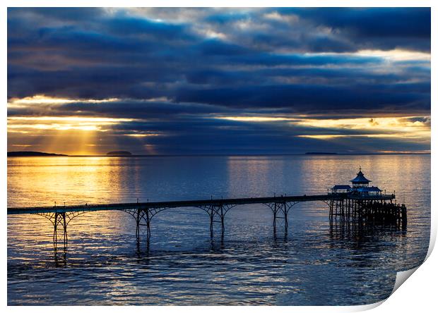 Clevedon Pier on a calm evening at sunset Print by Rory Hailes