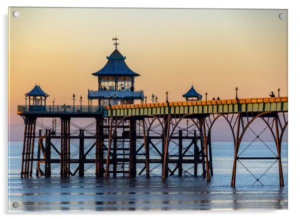 Clevedon Pier at sunset with the side panels catching some sunlight Acrylic by Rory Hailes