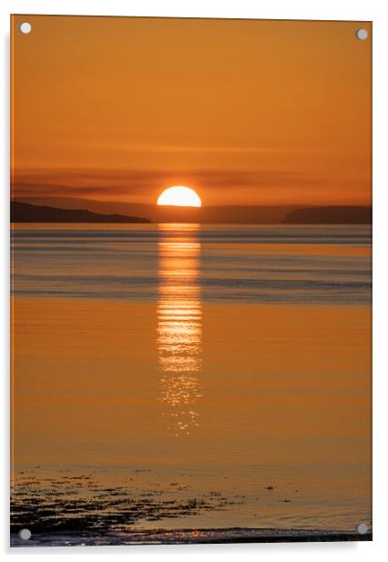 The sun setting over the Exmoor coast. Acrylic by Rory Hailes
