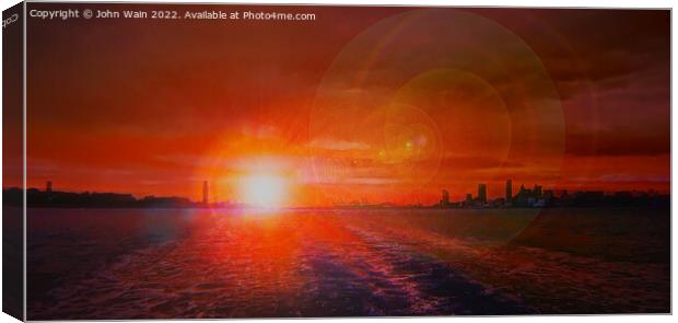 Merseyside from the River at Sunset (Digital Art) Canvas Print by John Wain