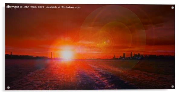 Merseyside from the River at Sunset (Digital Art) Acrylic by John Wain