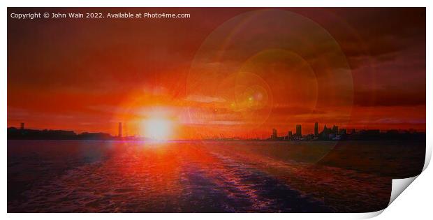 Merseyside from the River at Sunset (Digital Art) Print by John Wain