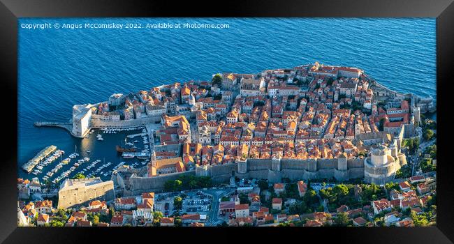 Old walled city of Dubrovnik in Croatia panorama Framed Print by Angus McComiskey