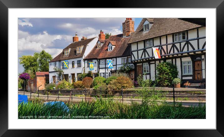Quaint Riverside Cottages in Tewkesbury Framed Mounted Print by Janet Carmichael