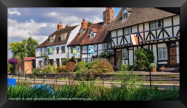 Quaint Riverside Cottages in Tewkesbury Framed Print by Janet Carmichael