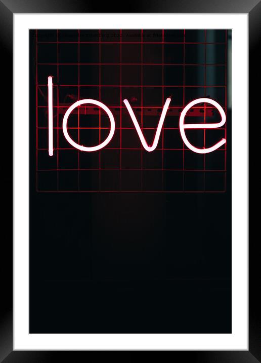 Red neon sign written love with copy space Framed Mounted Print by Alexandre Rotenberg