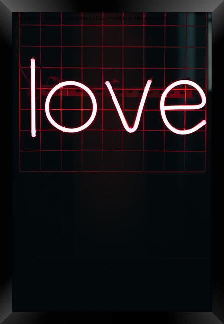 Red neon sign written love with copy space Framed Print by Alexandre Rotenberg