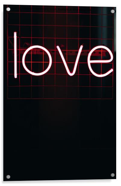Red neon sign written love with copy space Acrylic by Alexandre Rotenberg