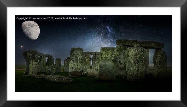 Enigmatic Serenity: Stonehenge's Lunar Lullaby Framed Mounted Print by Lee Kershaw