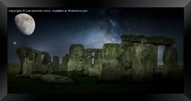 Enigmatic Serenity: Stonehenge's Lunar Lullaby Framed Print by Lee Kershaw