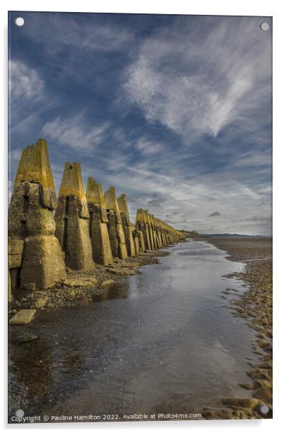 Sea Defences at Cramond Beach  Acrylic by Pauline Hamilton