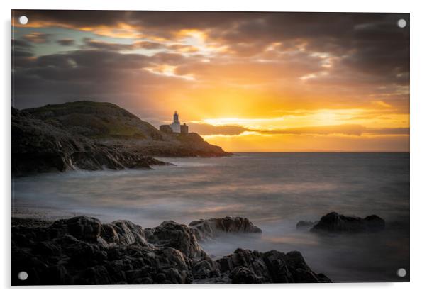 Sunrise at Mumbles lighthouse Acrylic by Bryn Morgan