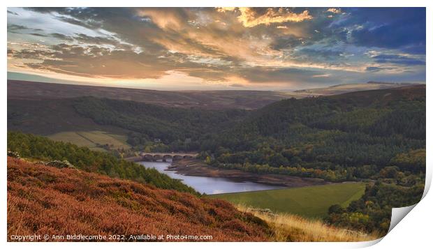 Over looking the Ladybower Reservoir Print by Ann Biddlecombe