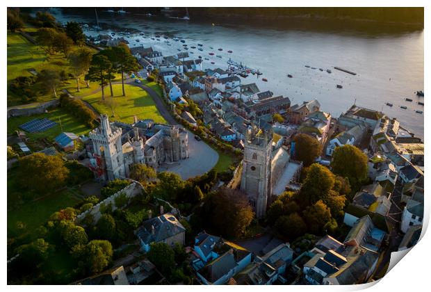Fowey Church and Place House Print by Apollo Aerial Photography
