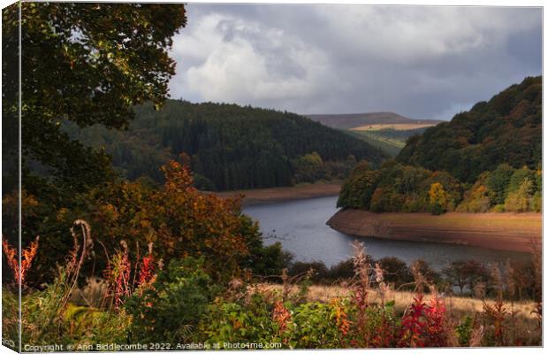 View of Ladybower Reservoir Canvas Print by Ann Biddlecombe