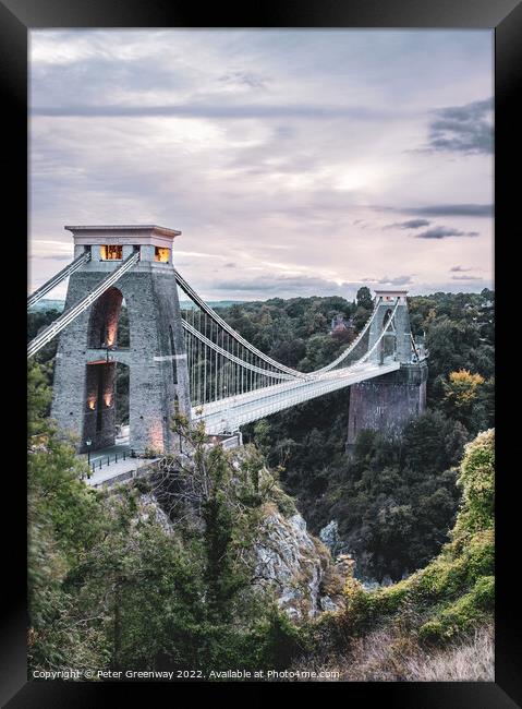 Clifton Suspension Bridge, Avon At Dusk Framed Print by Peter Greenway