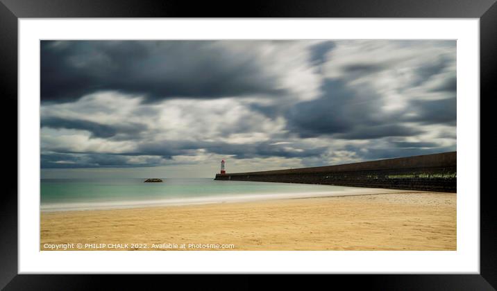 Storm clouds at Berwick on tweed lighthouse 805 Framed Mounted Print by PHILIP CHALK