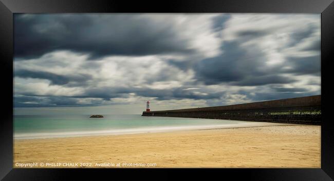 Storm clouds at Berwick on tweed lighthouse 805 Framed Print by PHILIP CHALK