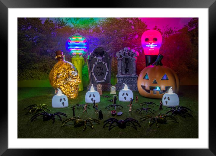 Halloween Horror Spider Invasion Framed Mounted Print by Steve Purnell