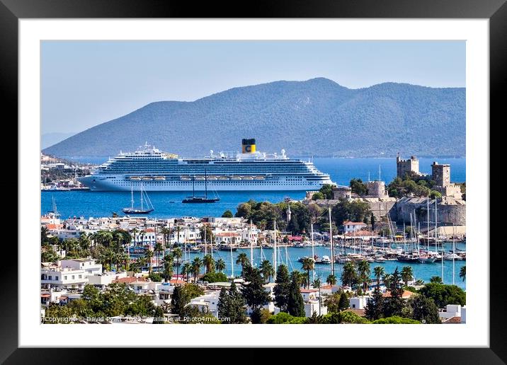 Bodrum Castle And Cruise Ship Framed Mounted Print by David Pyatt
