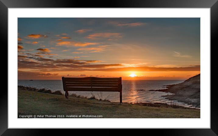 Golden Glow at Limeslade Bay Mumbles Gower Framed Mounted Print by Peter Thomas