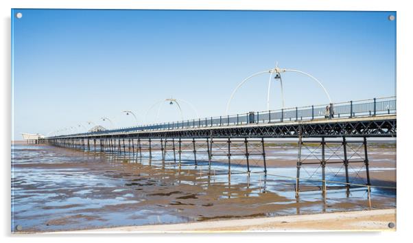 Southport Pier reflecting in pools of water Acrylic by Jason Wells