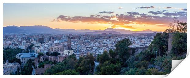 Malaga sunset panorama Print by Leighton Collins