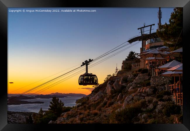 Dubrovnik cable car at sunset, Croatia Framed Print by Angus McComiskey