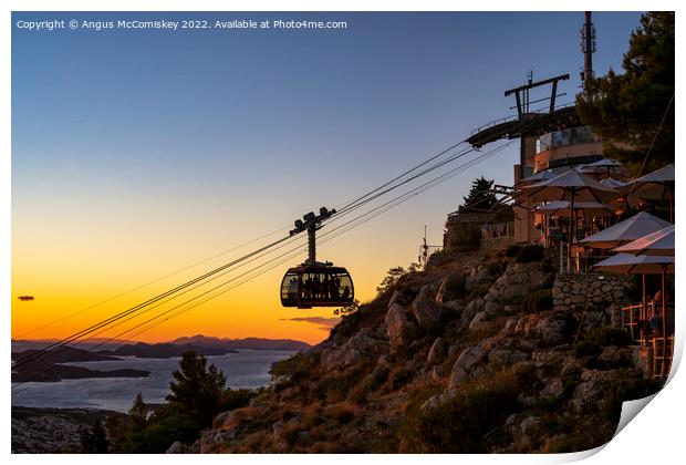 Dubrovnik cable car at sunset, Croatia Print by Angus McComiskey