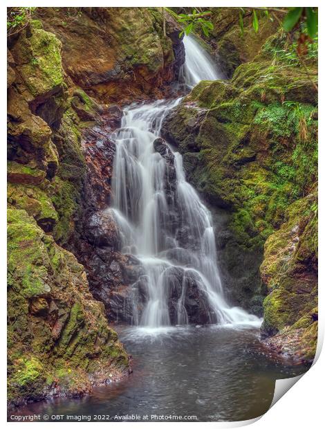 Waterfall Deep In The Forest Scottish Highlands Print by OBT imaging