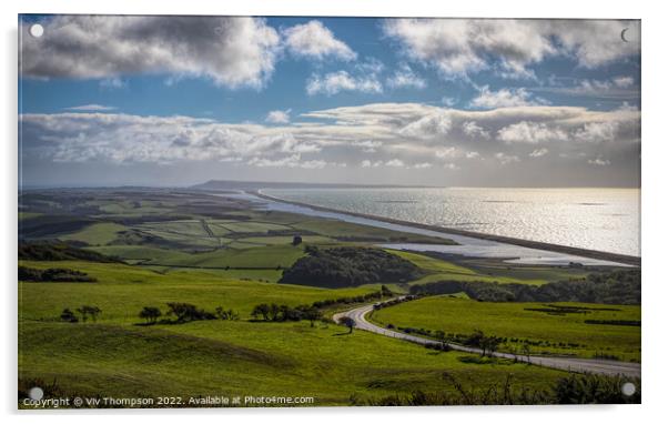 Chesil Beach Acrylic by Viv Thompson