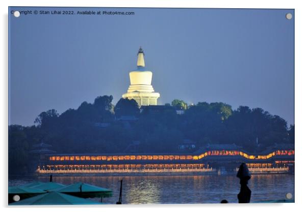 White pagoda temple at night Acrylic by Stan Lihai