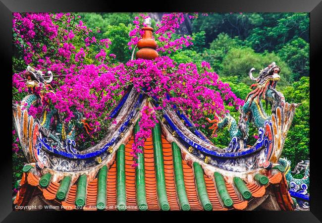 Dragon Roof Zhongde Taoist Temple Xiamen China Framed Print by William Perry