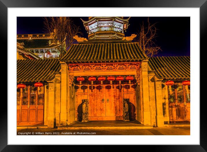 Buddhist Nanchang Temple Wooden Door Pagoda Wuxi Jiangsu China  Framed Mounted Print by William Perry