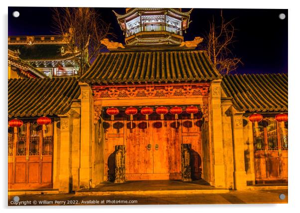 Buddhist Nanchang Temple Wooden Door Pagoda Wuxi Jiangsu China  Acrylic by William Perry