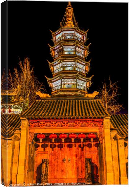 Buddhist Nanchang Temple Wooden Door Pagoda Wuxi Jiangsu China N Canvas Print by William Perry