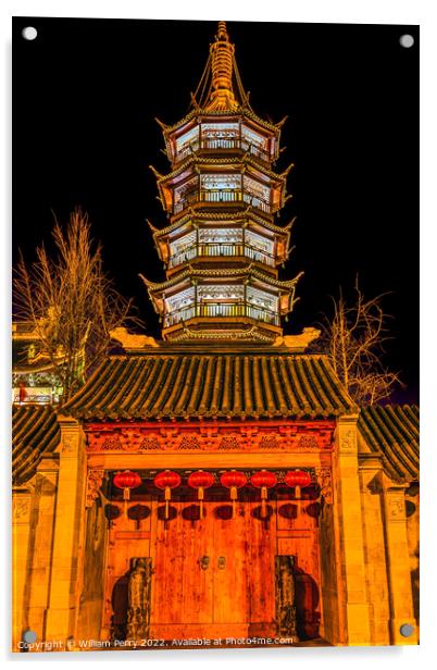 Buddhist Nanchang Temple Wooden Door Pagoda Wuxi Jiangsu China N Acrylic by William Perry