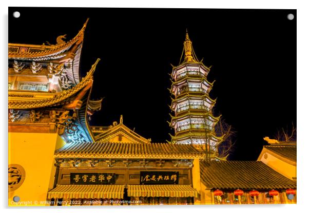 Buddhist Nanchang Temple Pagoda Night Stars Wuxi Jiangsu China Acrylic by William Perry
